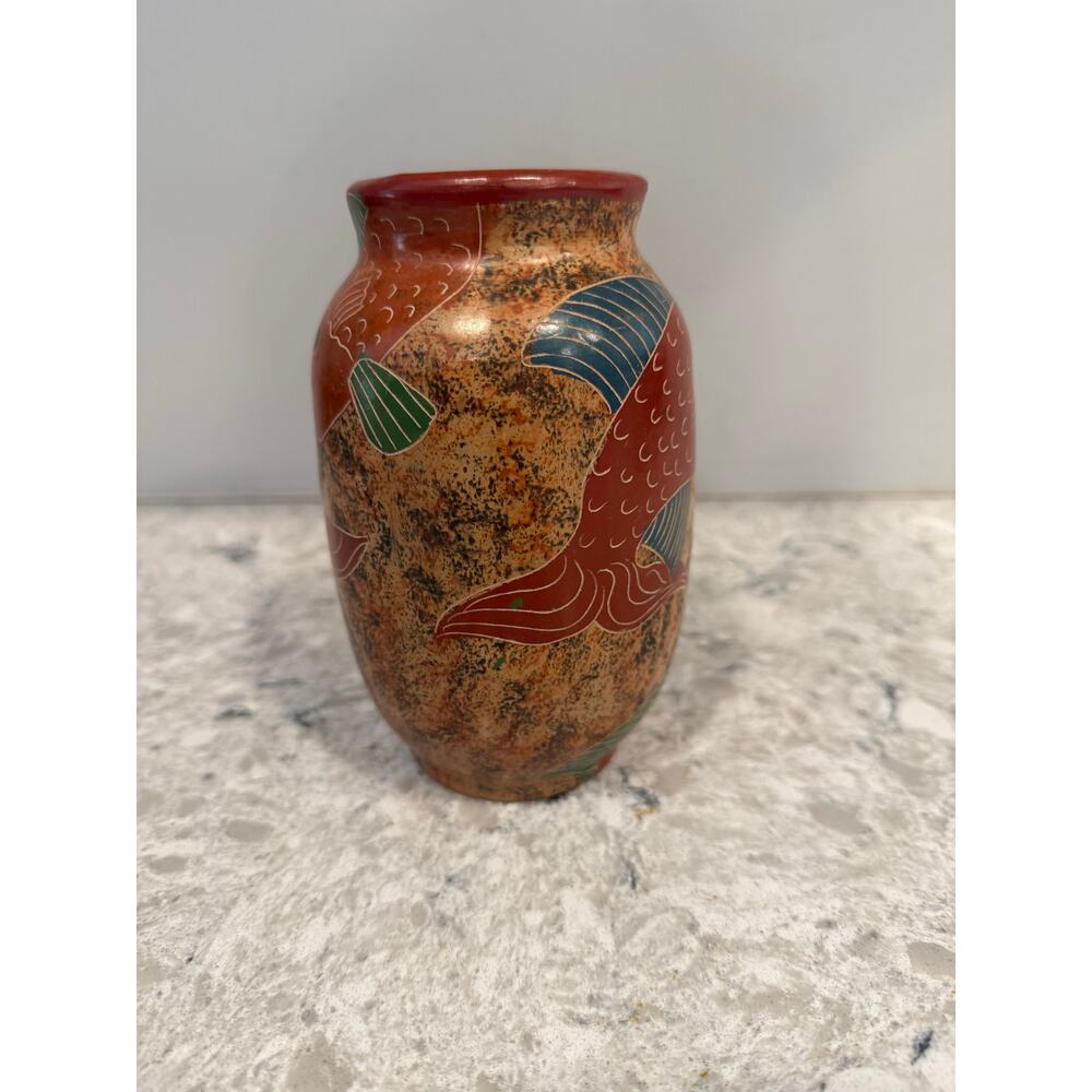 Vintage Folk Art Vase Koi Fish 6" JL - Picture 3 of 8